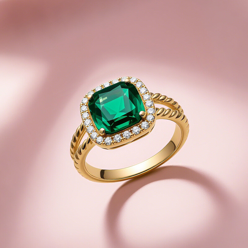 14K الذهب الأميرة قطع الزمرد خاتم الخطوبة-5