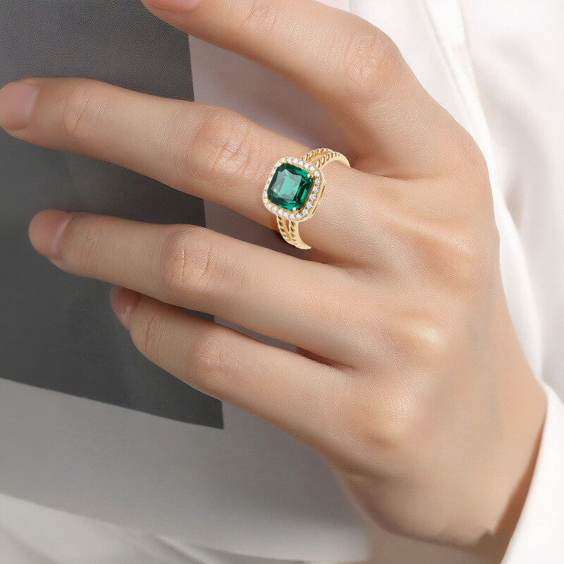 14K الذهب الأميرة قطع الزمرد خاتم الخطوبة-6