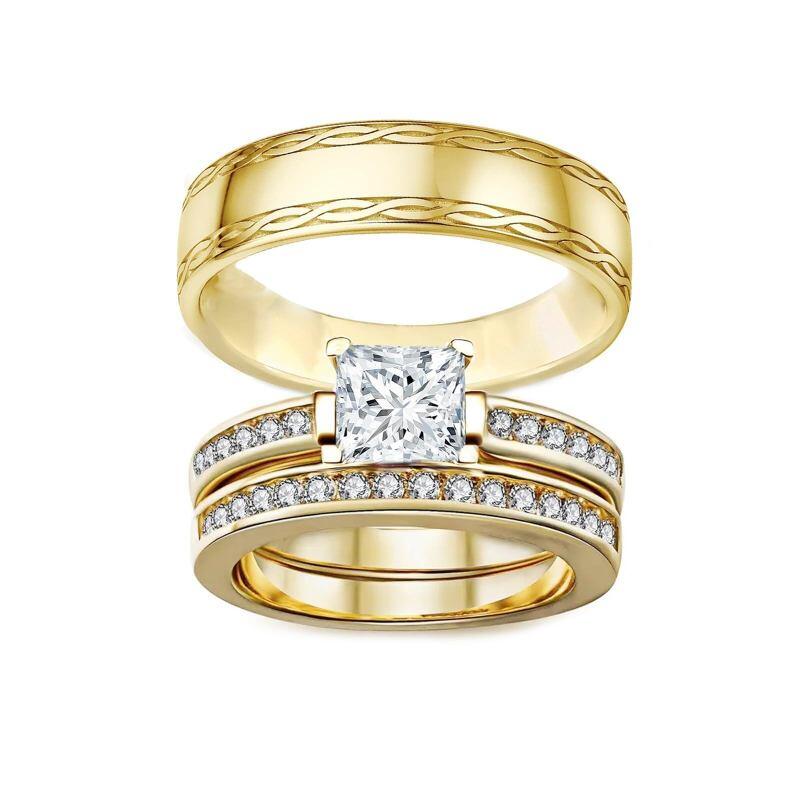 14K Gold Princess Cut Moissanite Couple Rings-15