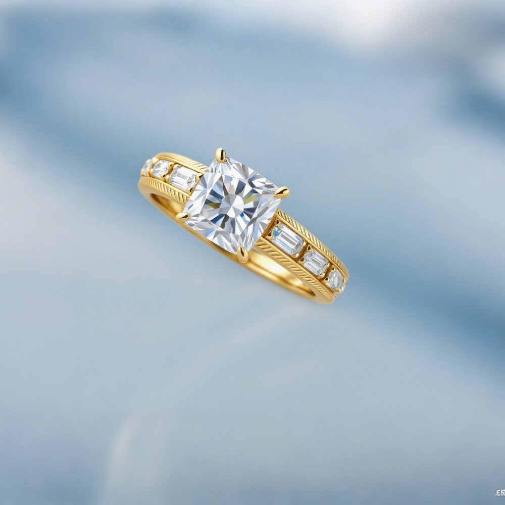 14K Gold Princess Cut Moissanite Engagement Ring-4
