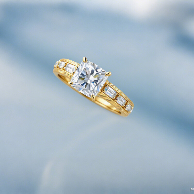 14K Gold Princess Cut Moissanite Engagement Ring-4