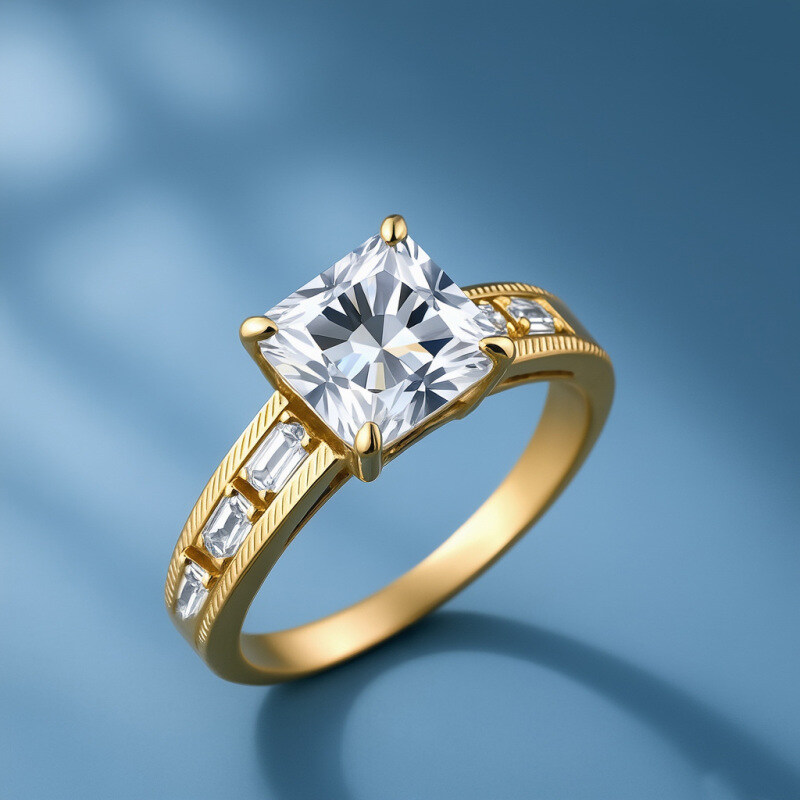 14K Gold Princess Cut Moissanite Engagement Ring-5