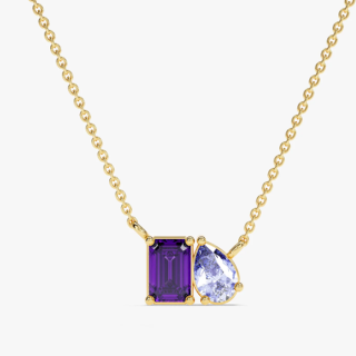 Gold Vermeil Princess Cut & Pear Cut Personalized Birthstone & Sisters Pendant Necklace-9