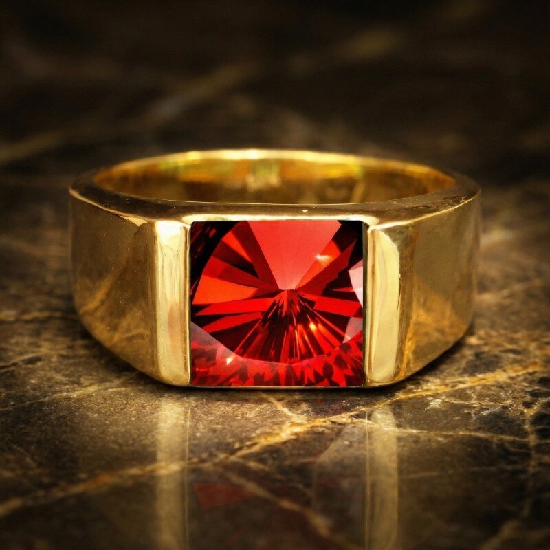 Anillo para hombre de oro de 14 quilates con rubí talla princesa-3