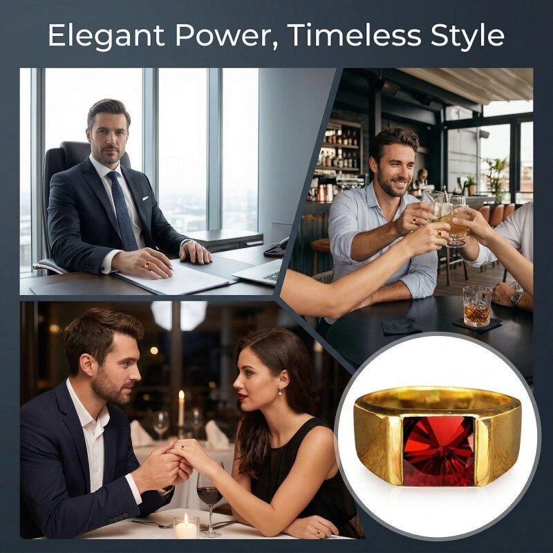 Anillo para hombre de oro de 14 quilates con rubí talla princesa-4