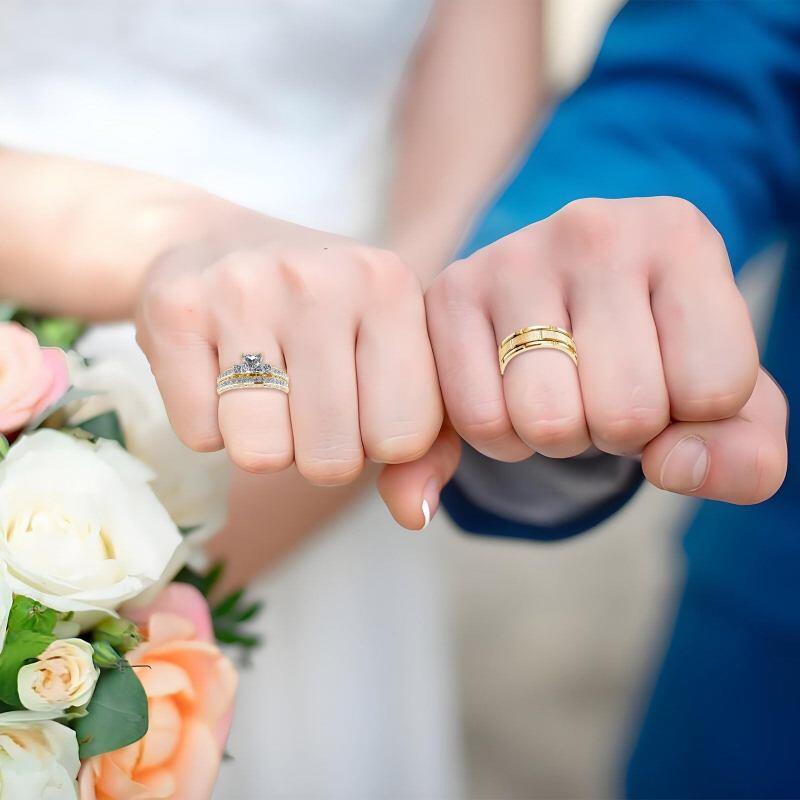 Anillos de pareja de oro 14K con moissanita talla princesa de 1 a 6 CT-2