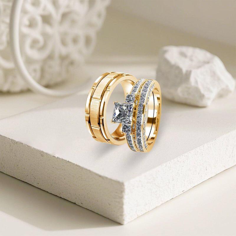 Anillos de pareja de oro 14K con moissanita talla princesa de 1 a 6 CT-3