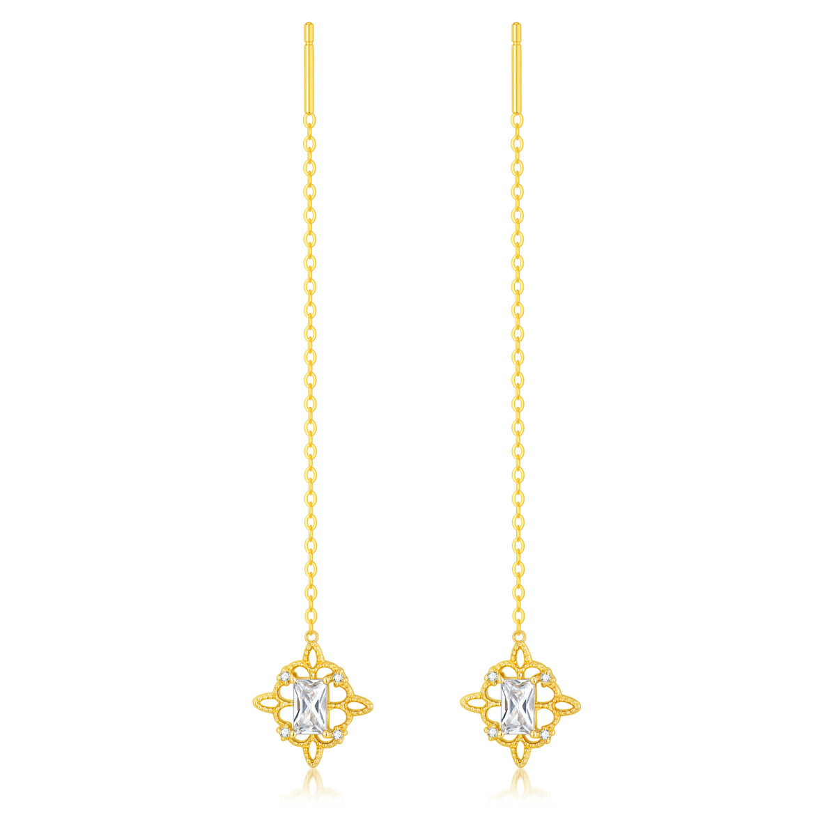 10K Gold Princess-square Shaped Cubic Zirconia Celtic Knot Drop Earrings-1