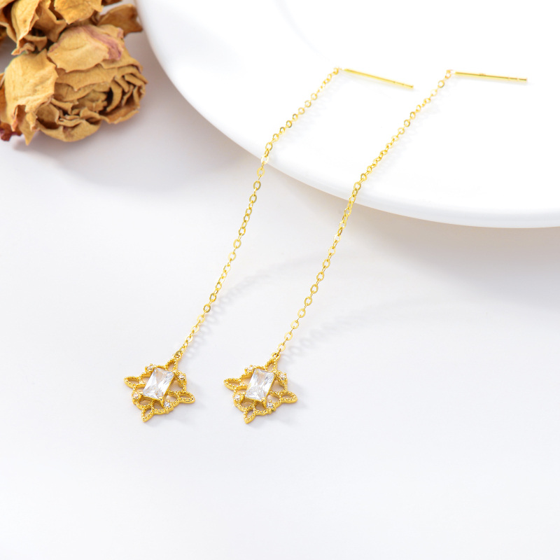 Ohrhänger aus 10-karätigem Weißgold mit Prinzessschliff und Zirkonia im keltischen Knoten-Design-3