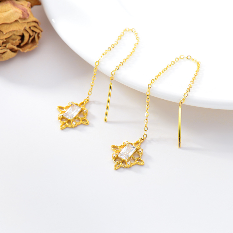 Ohrhänger aus 10-karätigem Weißgold mit Prinzessschliff und Zirkonia im keltischen Knoten-Design-4