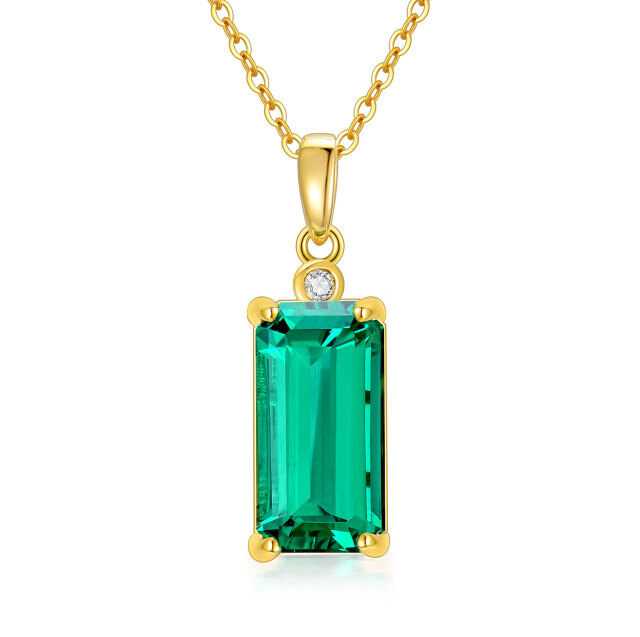 14K gouden prinses-vierkante diamanten smaragdgroene vierkante hangerketting-1