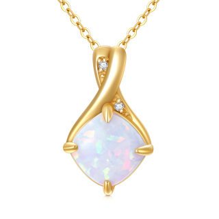 10K Gold Princess-square Shaped Diamond & Opal Infinity Symbol Pendant Necklace-46