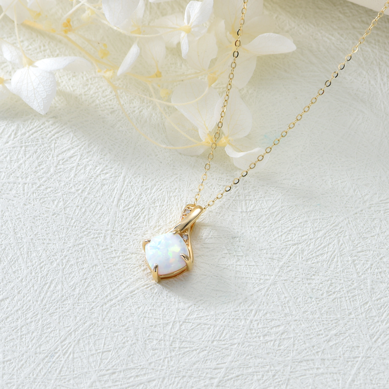 10K White Gold Princess Cut Diamond & Opal Infinity Symbol Pendant Necklace-4