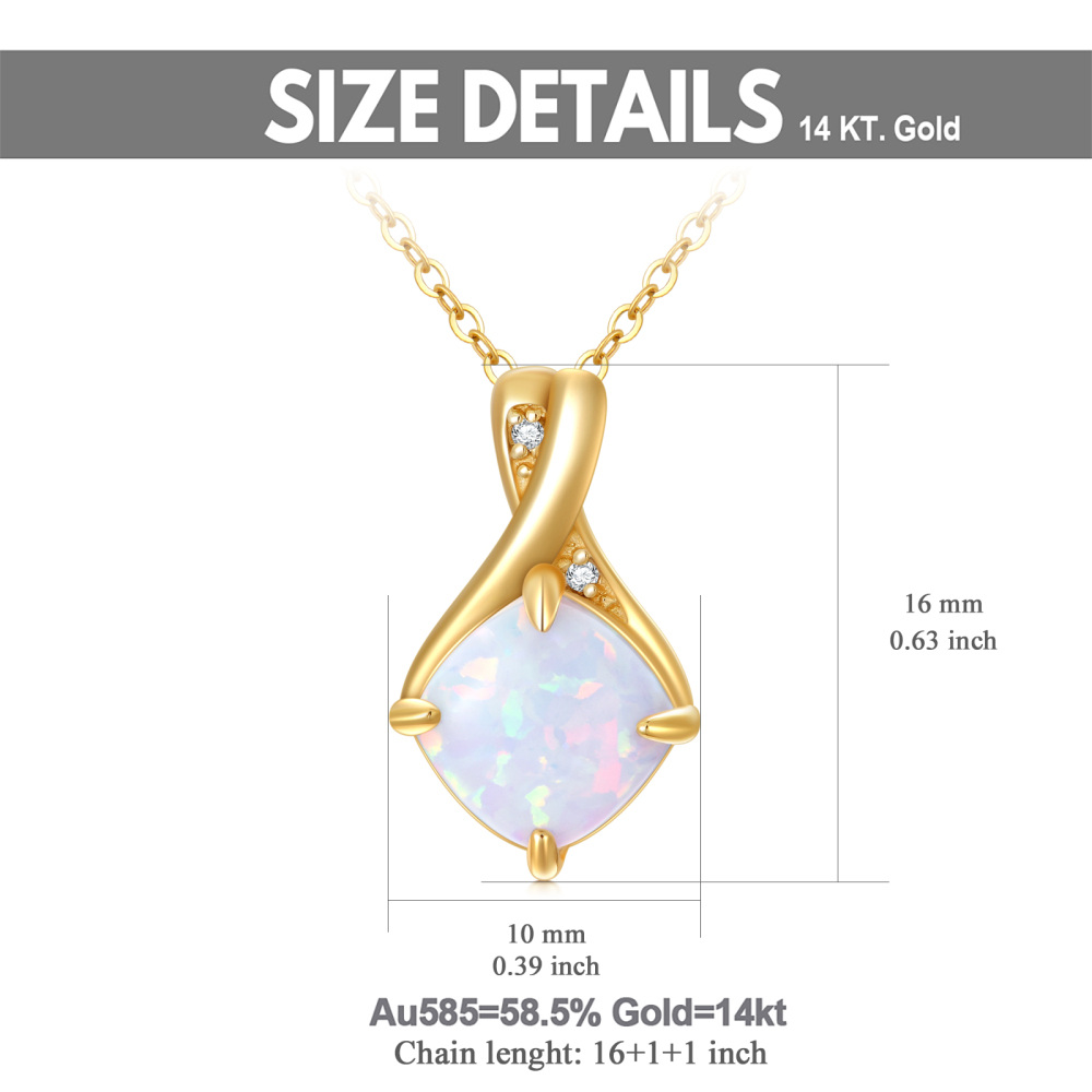 10K Gold Princess-square Shaped Diamond & Opal Infinity Symbol Pendant Necklace-5