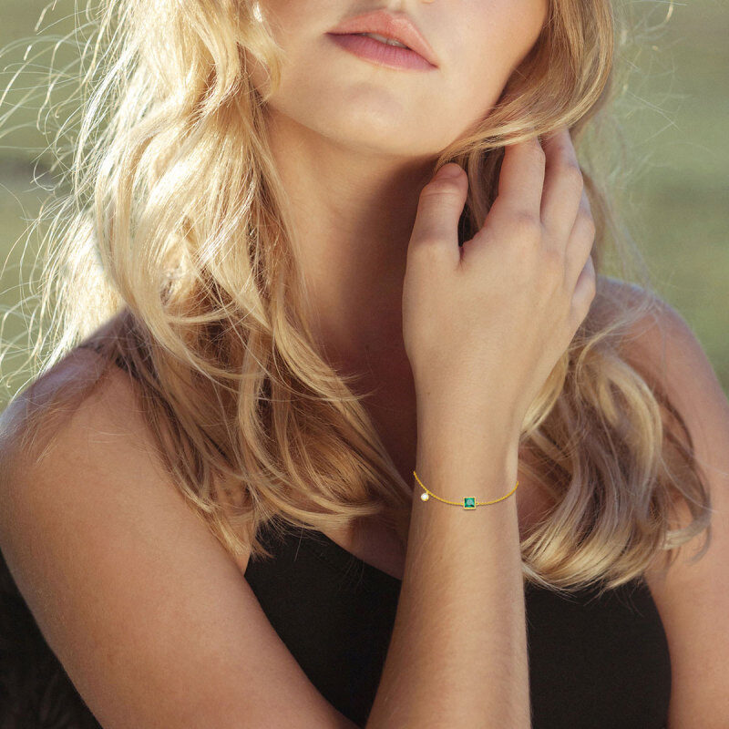 10K White Gold Princess Cut Emerald Charm Bracelet-2