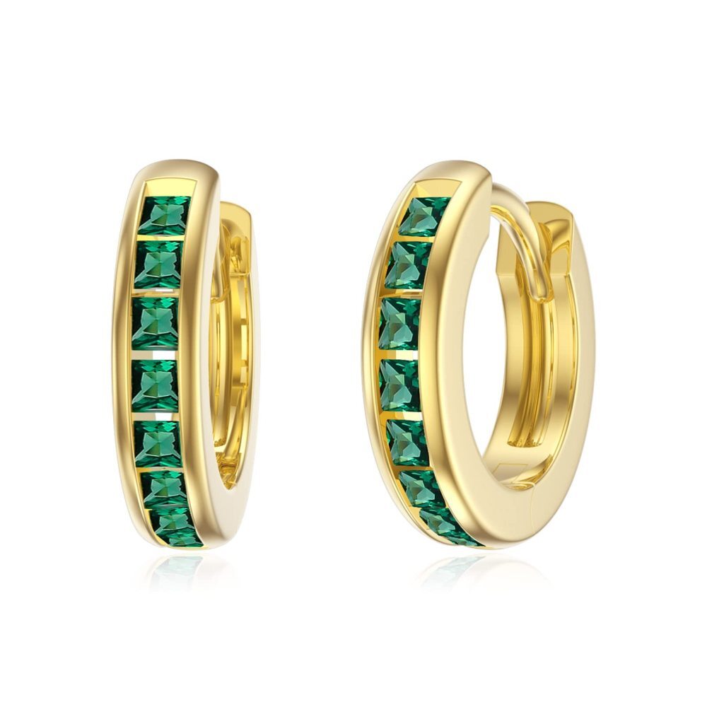 10K Gold Princess-square Shaped Cubic Zirconia Square Hoop Earrings-1