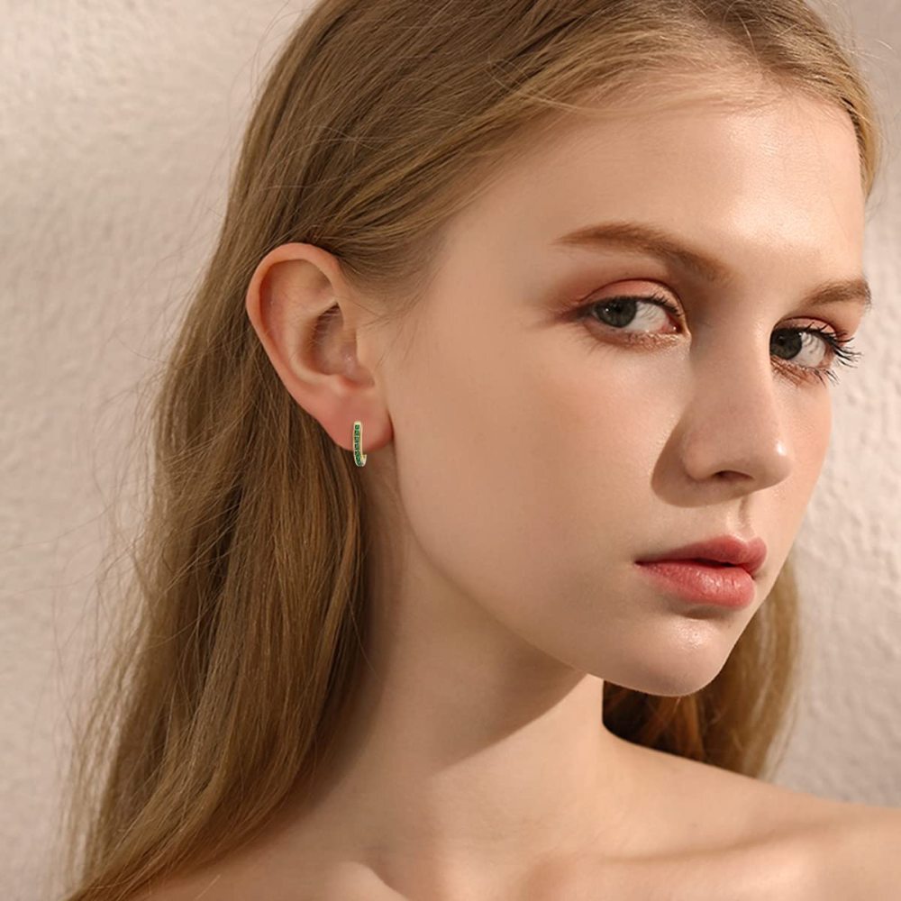 10K Gold Princess-square Shaped Cubic Zirconia Square Hoop Earrings-2
