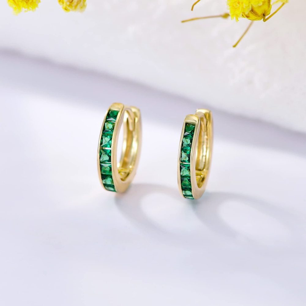 10K Gold Princess-square Shaped Cubic Zirconia Square Hoop Earrings-3