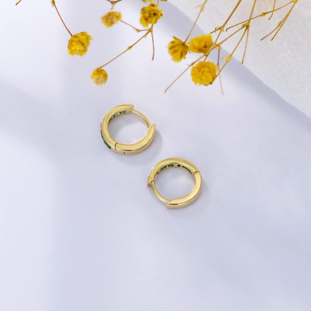 10K Gold Princess-square Shaped Cubic Zirconia Square Hoop Earrings-4