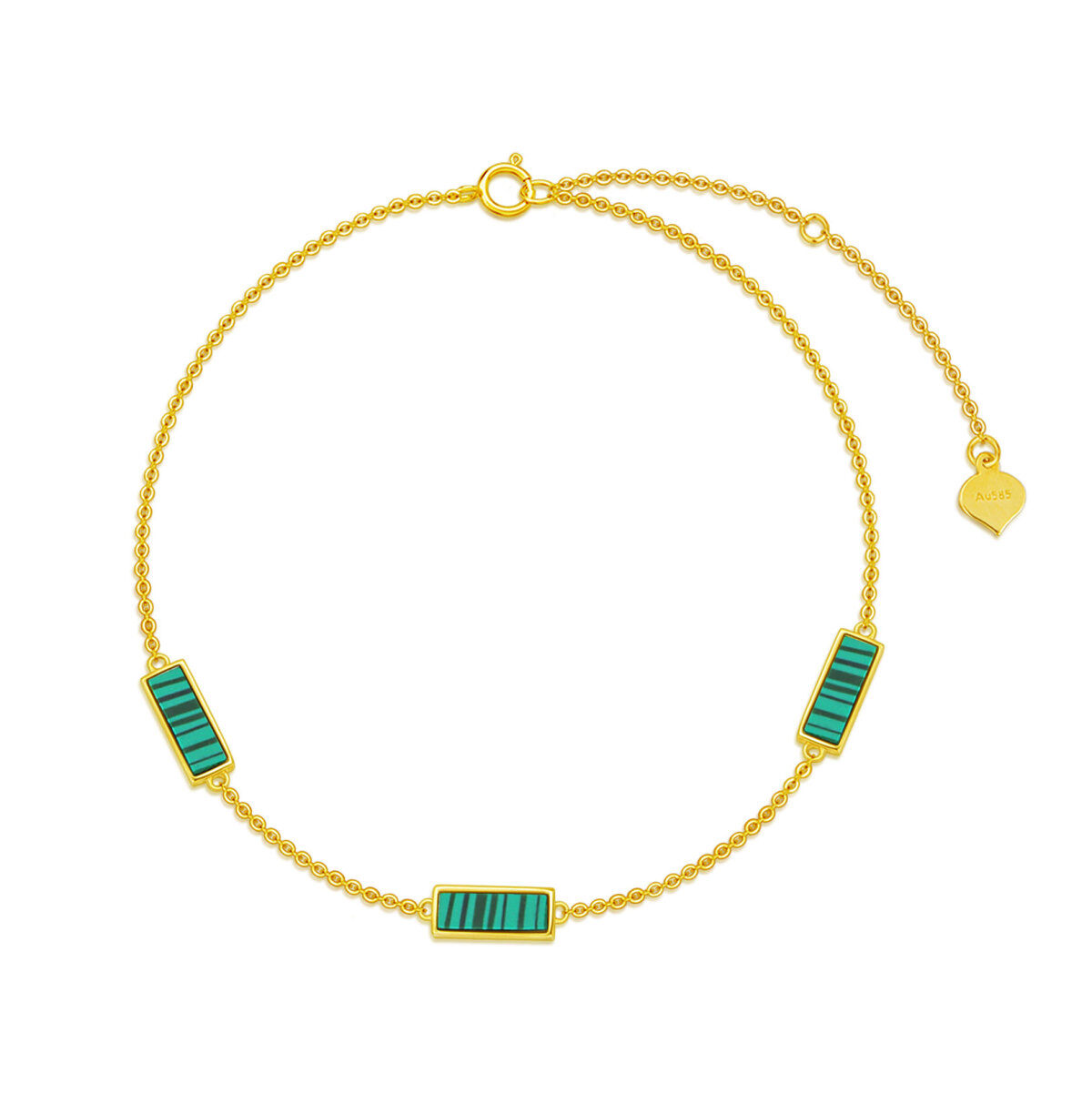 Bracelet en or 14K avec pendentif en malachite de forme princesse et carrée-1