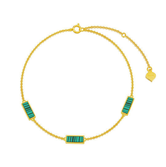 14K Gold Princess-square Shaped Malachite Pendant Bracelet