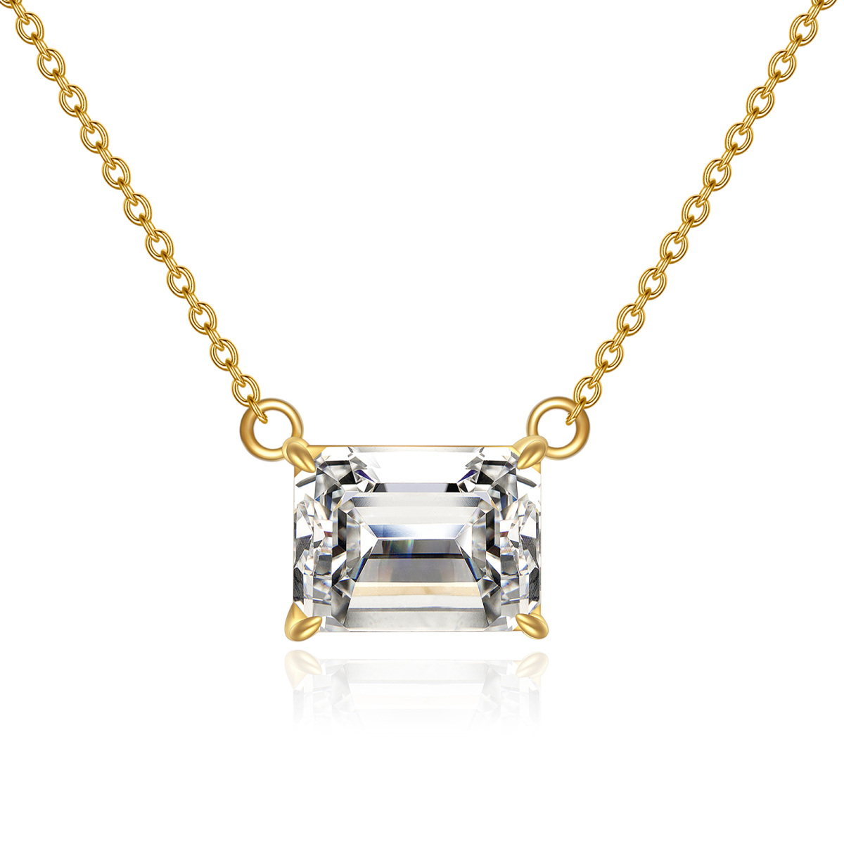 Collier pendentif Moissanite en or 14K en forme de carré de princesse-1