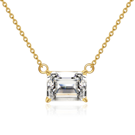 14K Gold Princess-square Shaped Moissanite Pendant Necklace