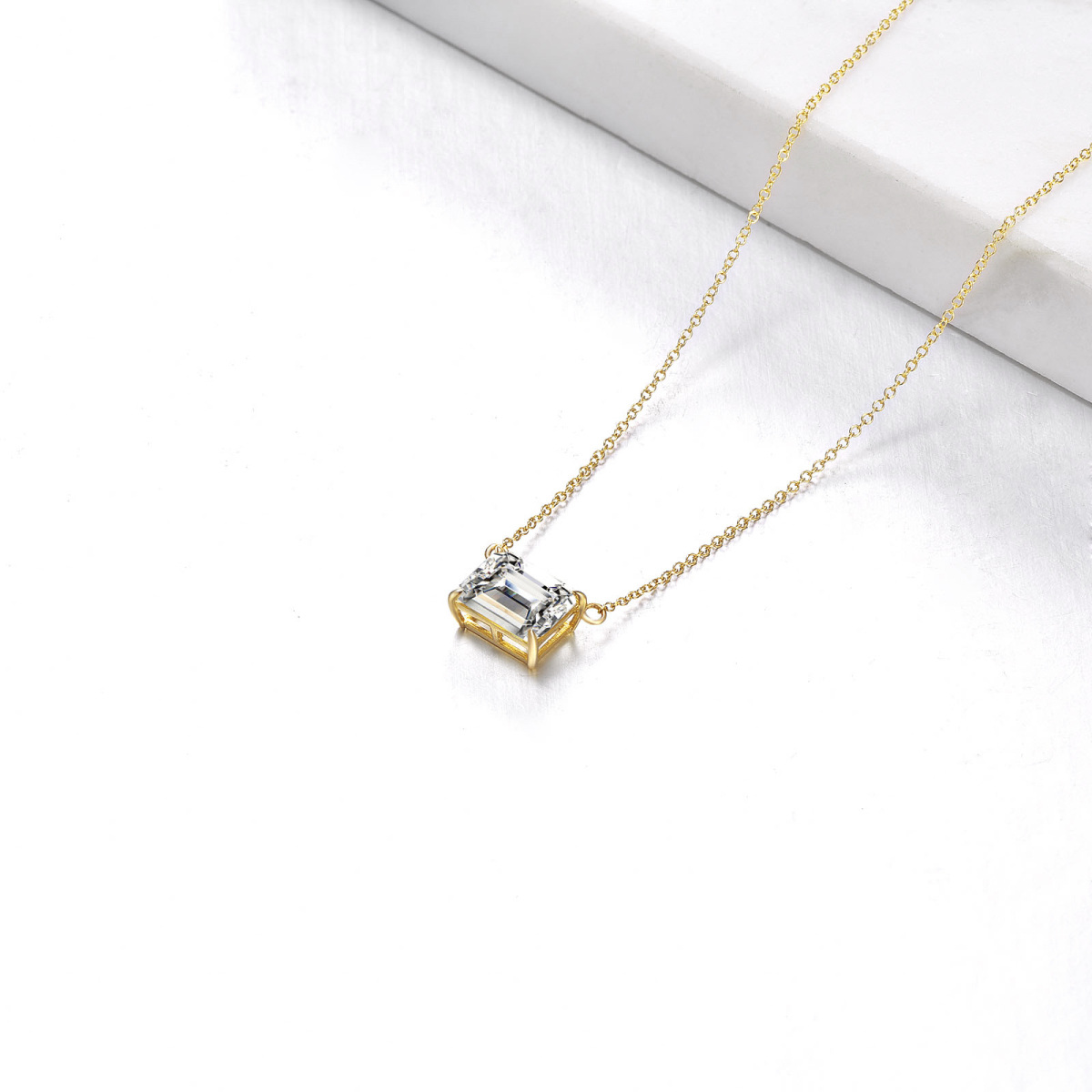 Collier pendentif Moissanite en or 14K en forme de carré de princesse-4