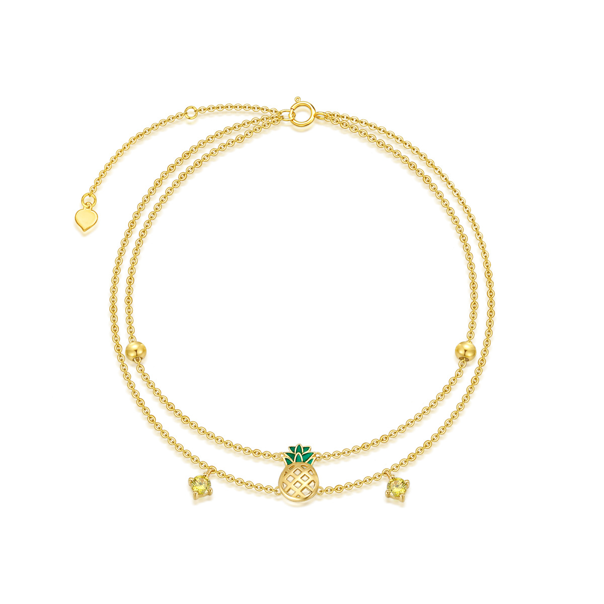 Cavigliera multistrato a forma di ananas con zirconi cubici a forma quadrata in oro 18K-1