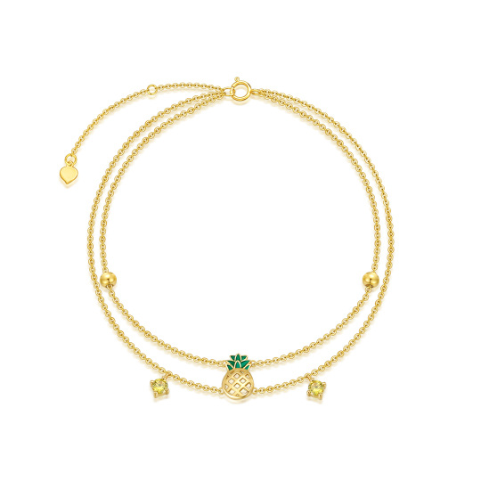 10K Gold Princess-square Shaped Cubic Zirconia Pineapple Multi-layered Anklet