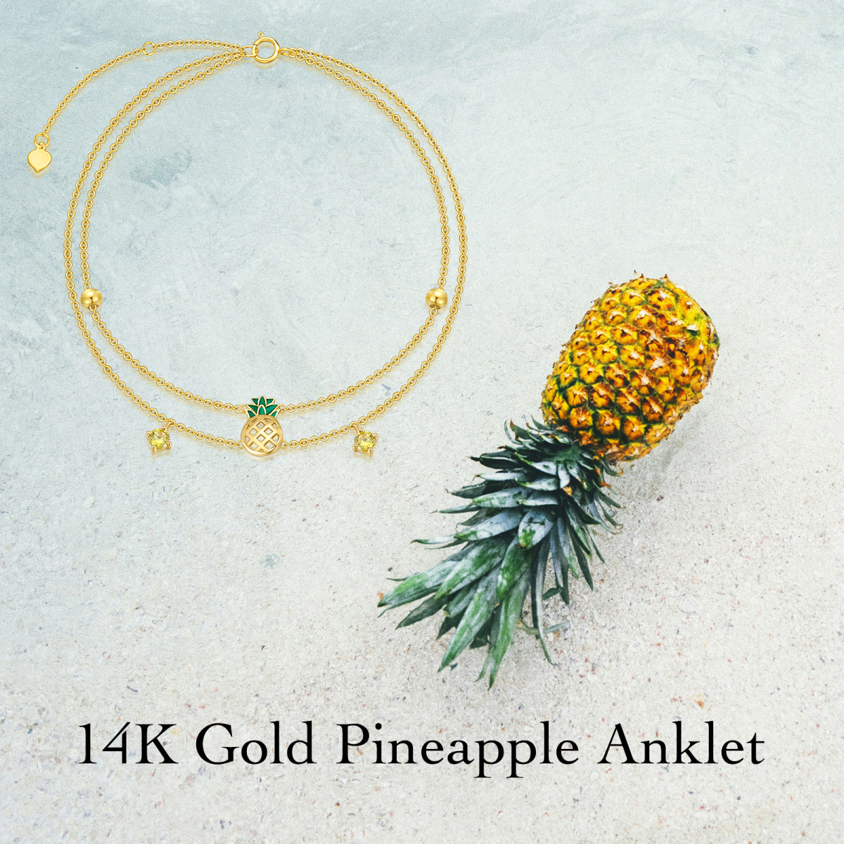 10K Gold Princess-square Shaped Cubic Zirconia Pineapple Multi-layered Anklet-6