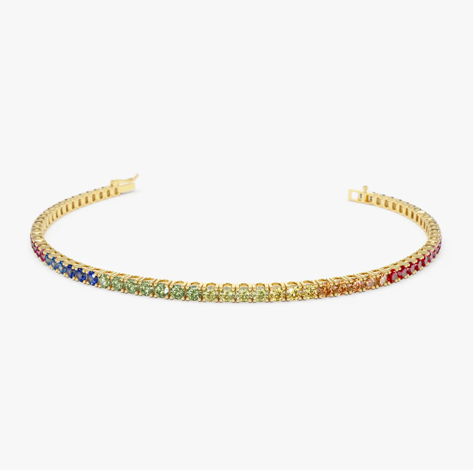 10K Gold Prong Setting Diamond and Multi-Color Sapphire Tennis Bracelet 2mm-4