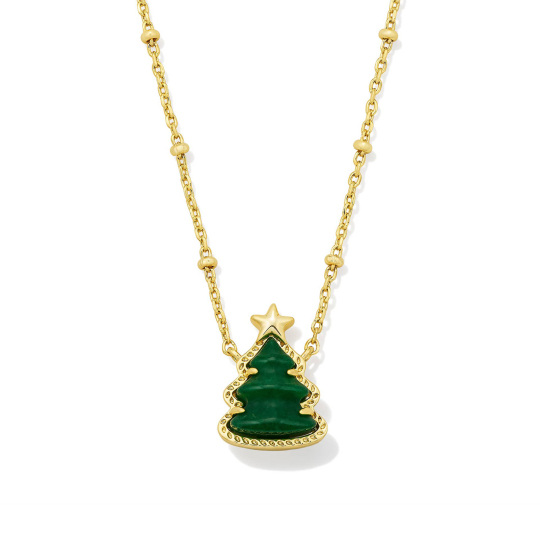Colar com Pingente de Árvore de Natal em Ouro 14K e Quartzo