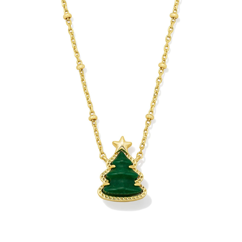 10K Gold Quartz Christmas Tree Pendant Necklace-1