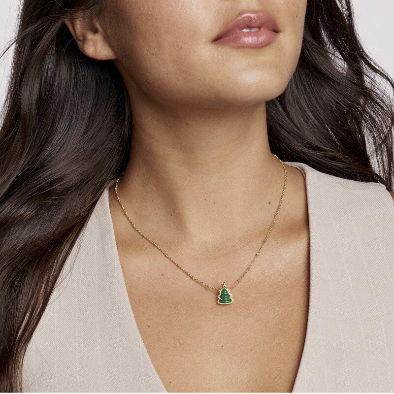 10K Gold Quartz Christmas Tree Pendant Necklace-2