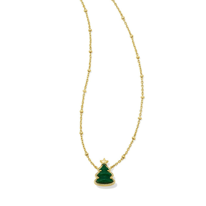 10K Gold Quartz Christmas Tree Pendant Necklace-3