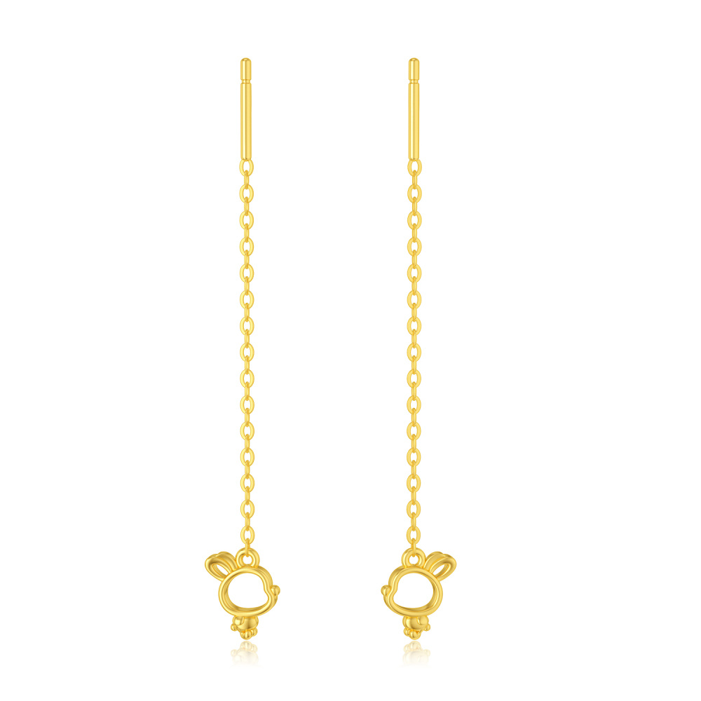 10K Gold Rabbit Drop Earrings-1