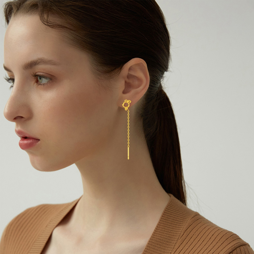 10K Gold Rabbit Drop Earrings-2