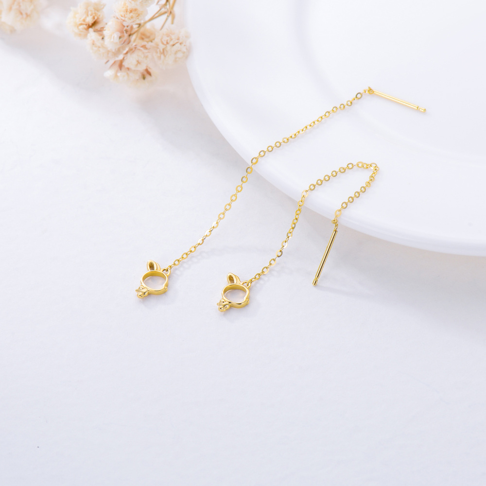 10K Gold Rabbit Drop Earrings-3