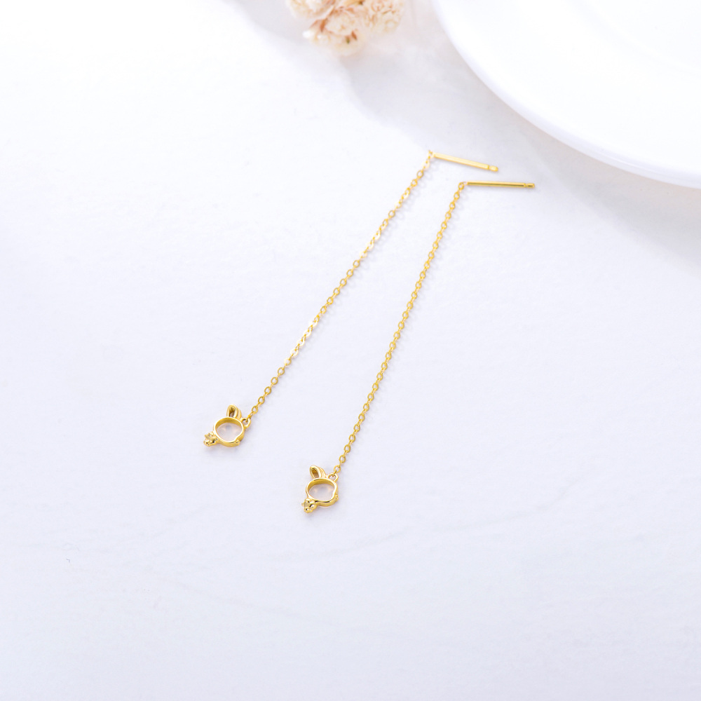 10K Gold Rabbit Drop Earrings-4