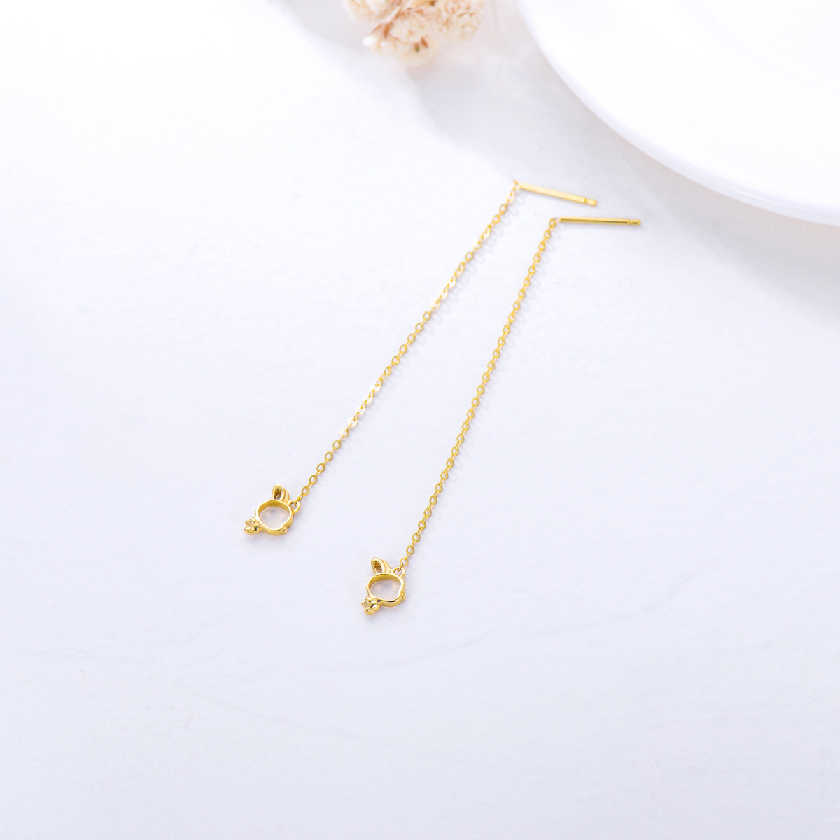 14K Gold Rabbit Drop Earrings-4