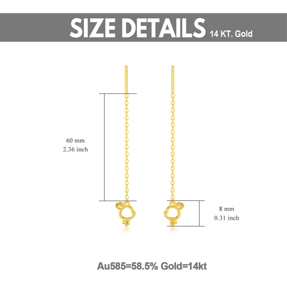 10K Gold Rabbit Drop Earrings-6