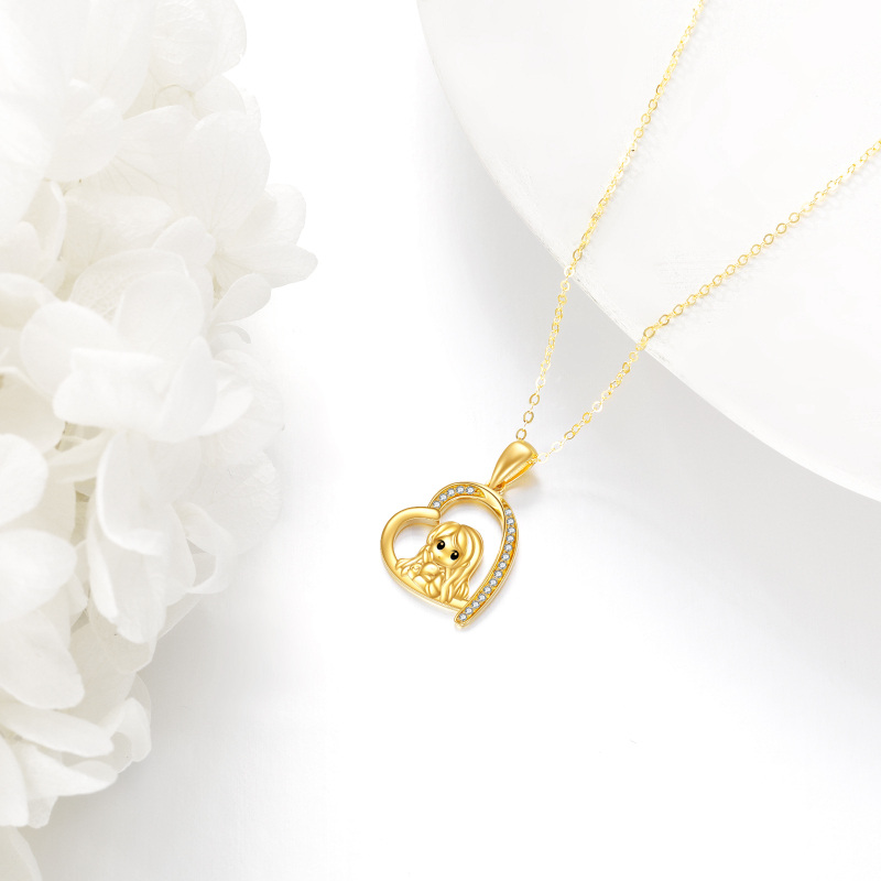 Naszyjnik z wisiorkiem w kształcie królika i serca z białego złota 10K z cyrkonii sześciennej-3