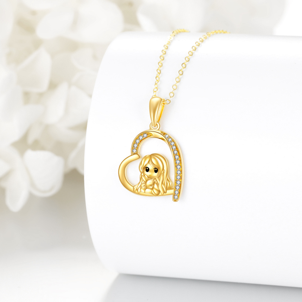 10K Gold Cubic Zirconia Rabbit & Heart Pendant Necklace-4
