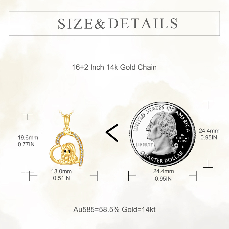 Naszyjnik z wisiorkiem w kształcie królika i serca z białego złota 10K z cyrkonii sześciennej-6
