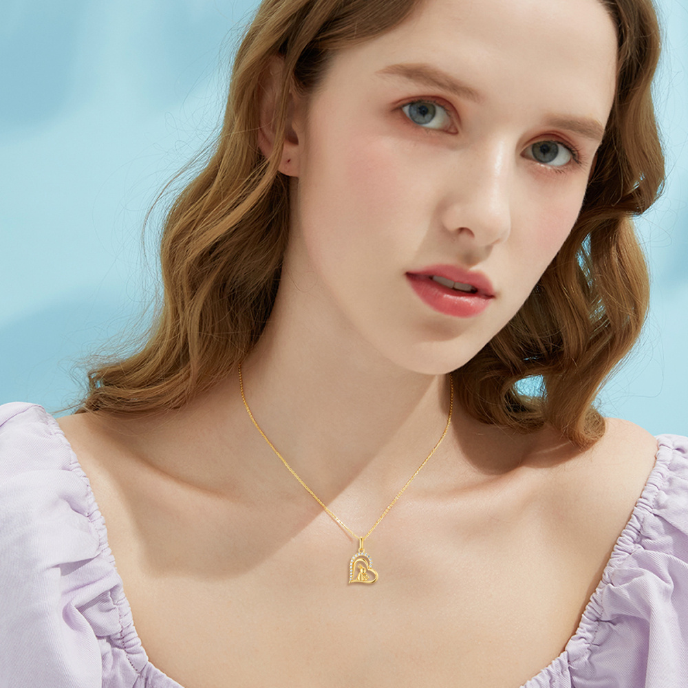 10K Gold Cubic Zirconia Rabbit & Heart Pendant Necklace-2