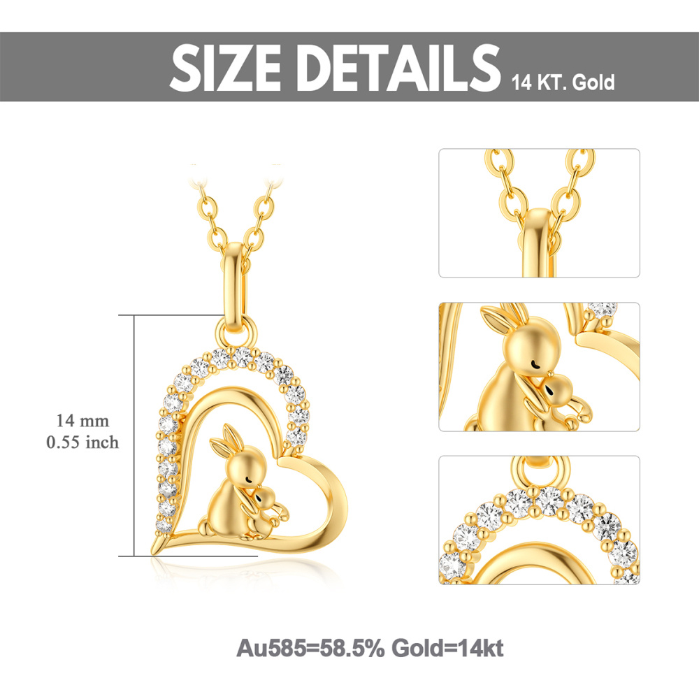 10K Gold Cubic Zirconia Rabbit & Heart Pendant Necklace-6