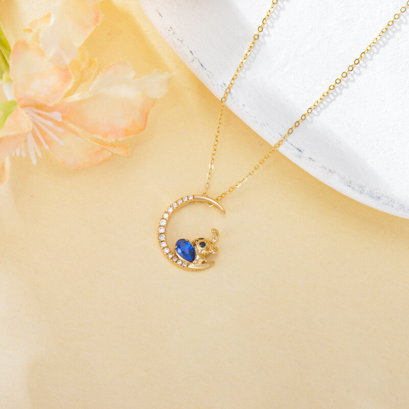 18K Gold Cubic Zirconia Rabbit & Moon Pendant Necklace-3