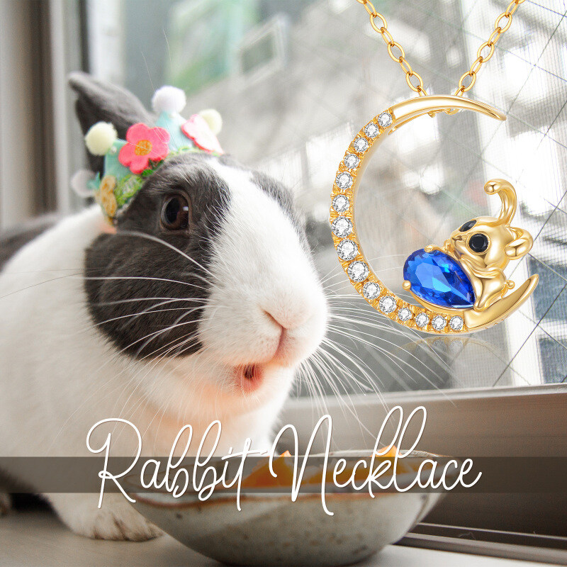 18K Gold Cubic Zirconia Rabbit & Moon Pendant Necklace-6