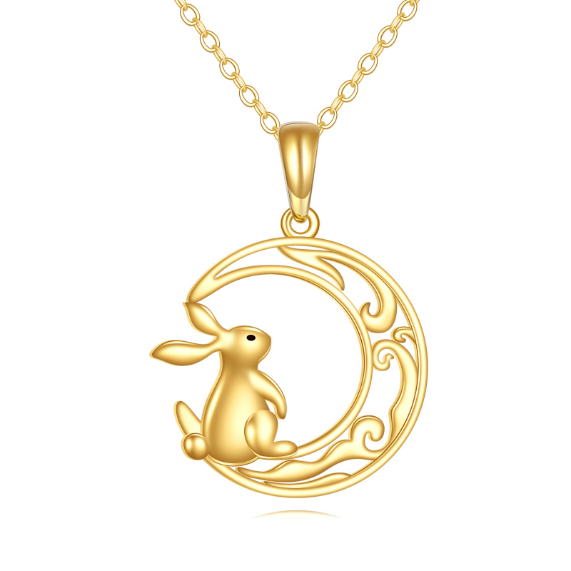 10K Gold Rabbit & Moon Pendant Necklace-1
